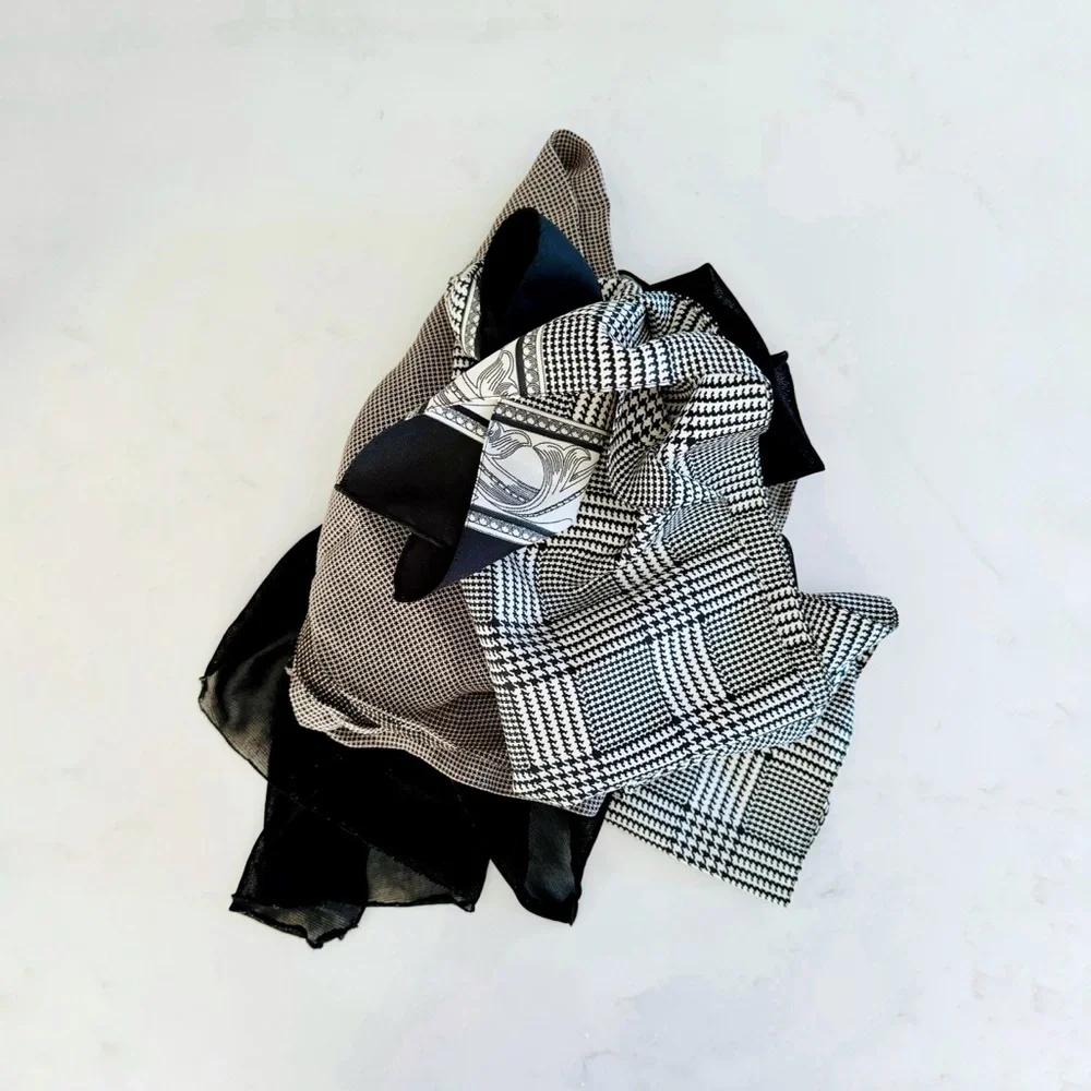 BUNDLE (3) Vintage B&W Houndstooth Pattern Assorted Wrap Scarves
